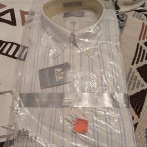 Stafford White Dress Shirt with Blue Pinstripes